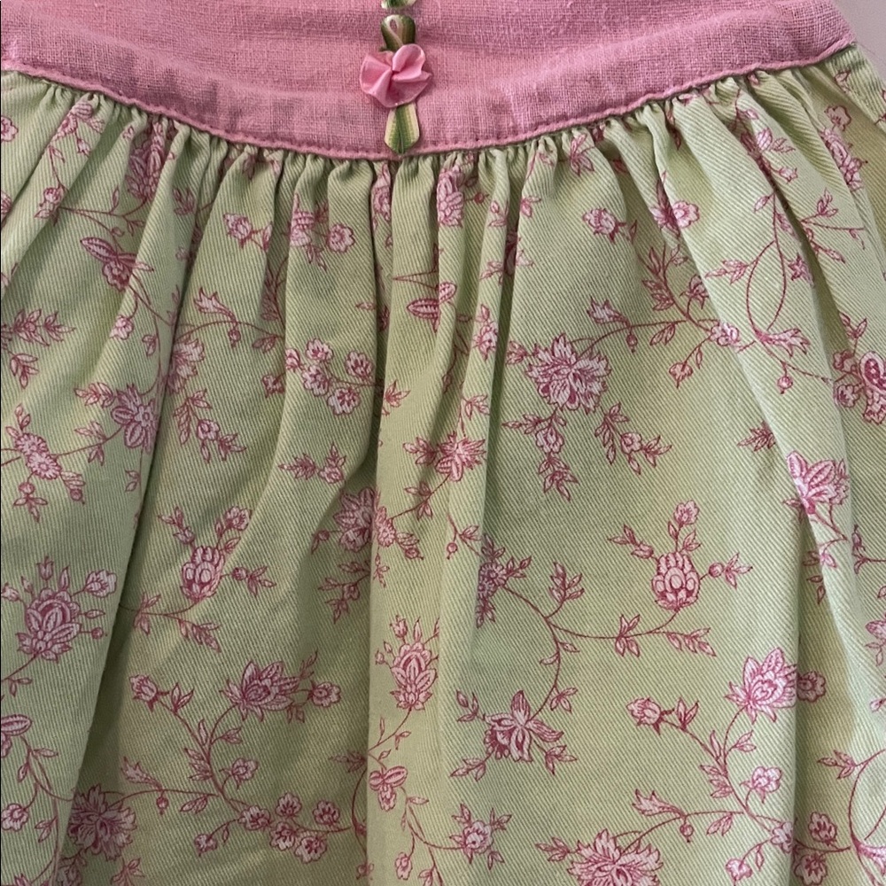 Floral Green and Pink Kids Dress - Picture 3 of 4